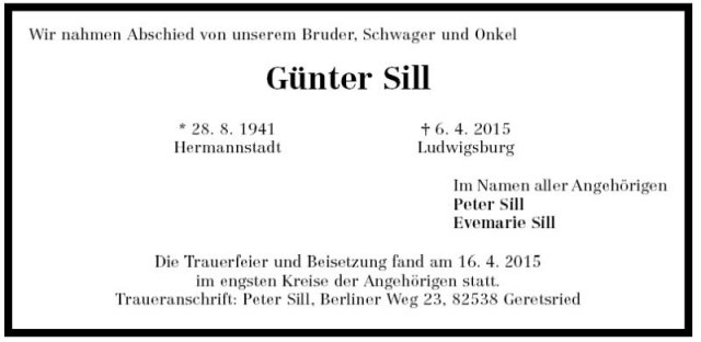 Sill Guenter 1941-2015 Todesanzeige